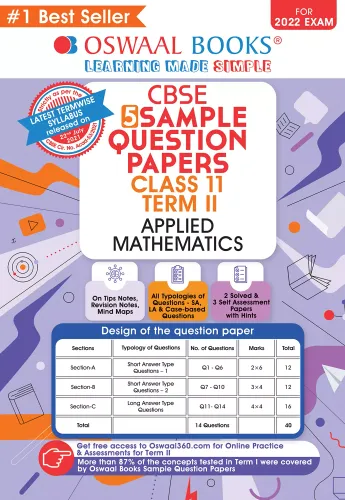 Oswaal CBSE Term 2 Applied Mathematics Class 11 Sample Question Papers Book (For Term-2 2022 Exam) 