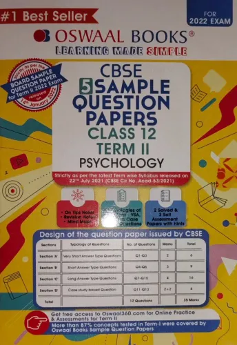 Oswaal CBSE Term 2 Psychology Class 12 Sample Question Papers Book (For Term-2 2022 Exam)