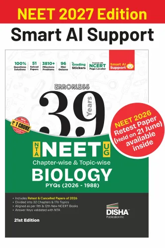 Disha Errorless 39 Years NTA NEET (UG) Chapter-wise & Topic-wise Biology NEET PYQ Book (2026 - 1988) 21st Edn | NEET Previous Year Solved Papers for 2027 Exam with 2026 Cancelled & Retest Paper