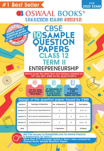 Oswaal CBSE Term 2 Entrepreneurship Class 12 Sample Question Papers Book (For Term-2 2022 Exam)