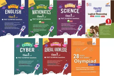 Olympiad Champs Science, Mathematics, English, Logical Reasoning, Cyber & GK Class 1 with 28 Mock Tests (set of 7 books) 2nd Edition