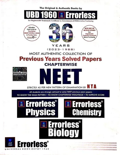 Errorless 36 Years Previous Years Neet PCB Solved Papers