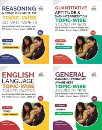 Reasoning/ Quantitative Aptitude/ English/ General Awareness Topic-wise Solved Papers for IBPS/ SBI/ RRB/ RBI Bank Clerk/ PO Prelim & Main Exams (2010-21) Combo 5th Edition-set of 4 books
