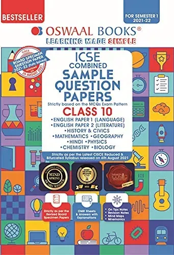 ICSE Combined Sample Question Papers (English Paper-1, English paper-2, History & Civics, Mathematics, Geography, Hindi, Physics, Chemistry, Biology) (For Sem-I 2021-22)