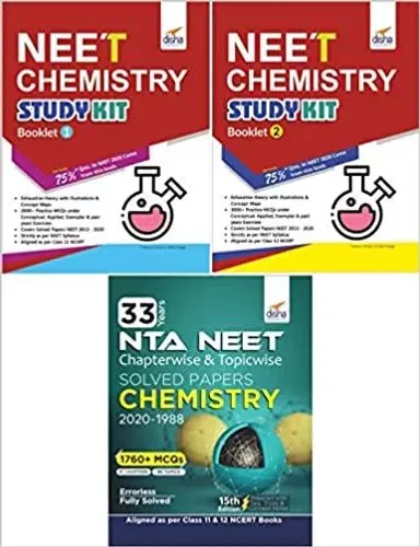 NEET Chemistry Study Kit Booklet 1 & 2 with 33 Years Solved Papers Past Questions-Set of 3 Books