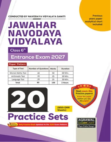 Examcart Jawahar Navodaya Vidyalaya (JNV) Class 6 Practice Sets For Entrance Exam 2027 In English | 20 Practice Sets