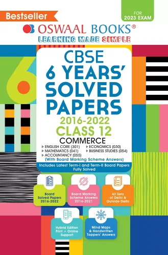 Oswaal CBSE 6 Years' Solved Papers, Class 12, Commerce (English Core, Mathematics, Accountancy, Economics, Business Studies) Book (For 2022-23 Exam)