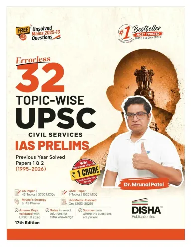Disha 32 Topic-wise UPSC Civil Services IAS Prelims Previous Year Solved Papers 1 & 2 (1995 - 2026) 17th Edn | FREE Unsolved Mains GS & Essay Qns (2013-25) | General Studies & CSAT PYQs for 2027
