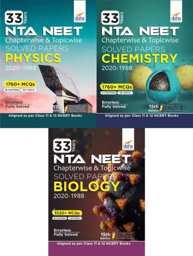 33 Years NEET Chapterwise & Topicwise Solved Papers Physics, Chemistry & Biology (2020 - 1988) 15th Edition-Set of 3 Books
