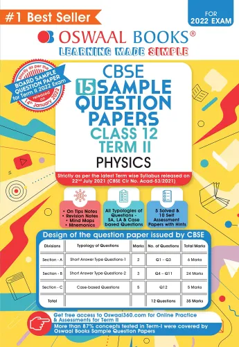 Oswaal CBSE Sample Question Paper For Term 2, Class 12 Physics Book (For 2022 Exam) 