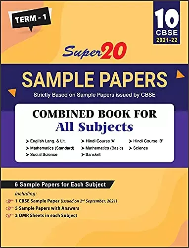 Super20 Sample Papers (Strictly Based on Sample Papers issued by CBSE) 2021-22 Term 1 for Class 10 Combined Book -For All Subjects (English, Math Standard & Basic, Science, Social Science & Sanskrit)