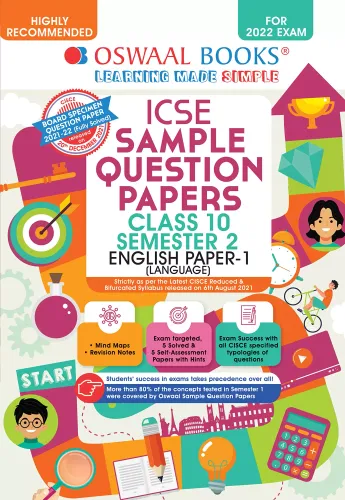 Oswaal ICSE Sample Question Papers Class 10, Semester 2, English Paper 1 Language Book (For 2022 Exam)