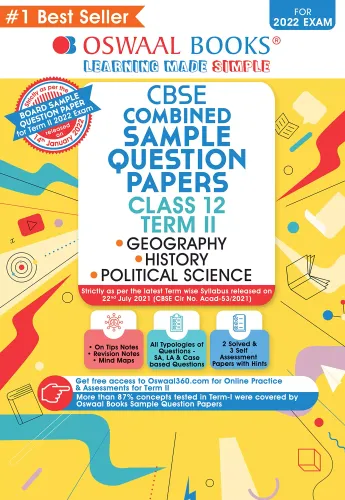 Oswaal CBSE Term 2 Combined History Geography Political Science (Arts) Class 12 Sample Question Papers Book (For Term-2 2022 Exam)